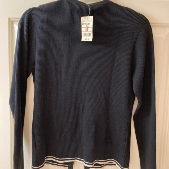 NWT Black Silk Blend Cardigan Set With Off-white Trim Size M - Picture 7 of 13